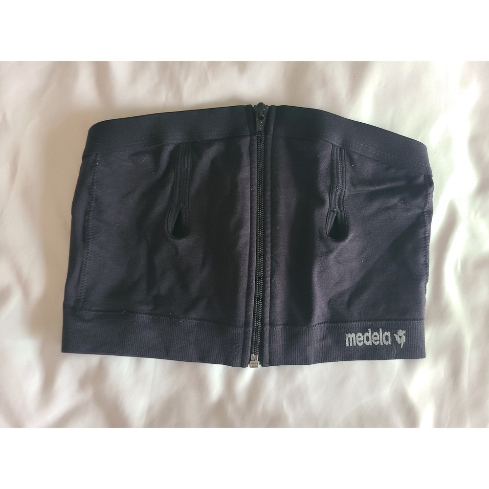 Medela Black Zipper Front Pumping Nursing Bra Top M Medium Seamless Support